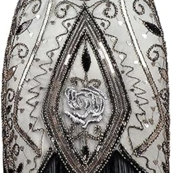 1920s Gatsby Inspired Rose and Leaves Sequin Flapper Dress (XL) - Picture 3 of 14